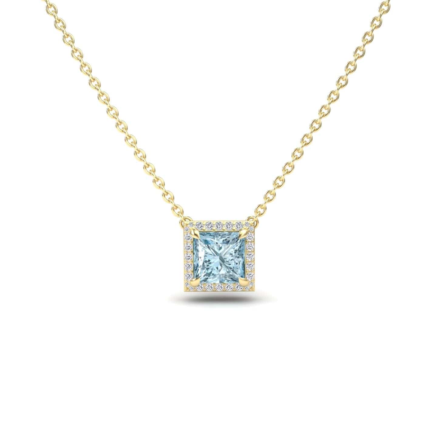 Aquamarine & Diamond Halo Necklace - Gabriella