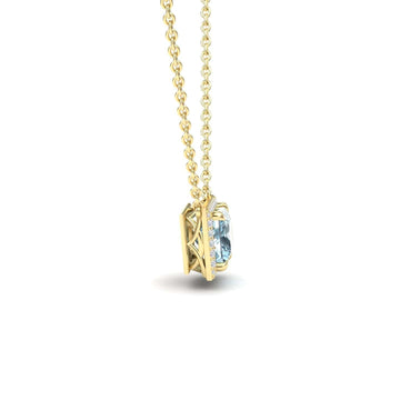 Aquamarine & Diamond Halo Necklace - Gabriella