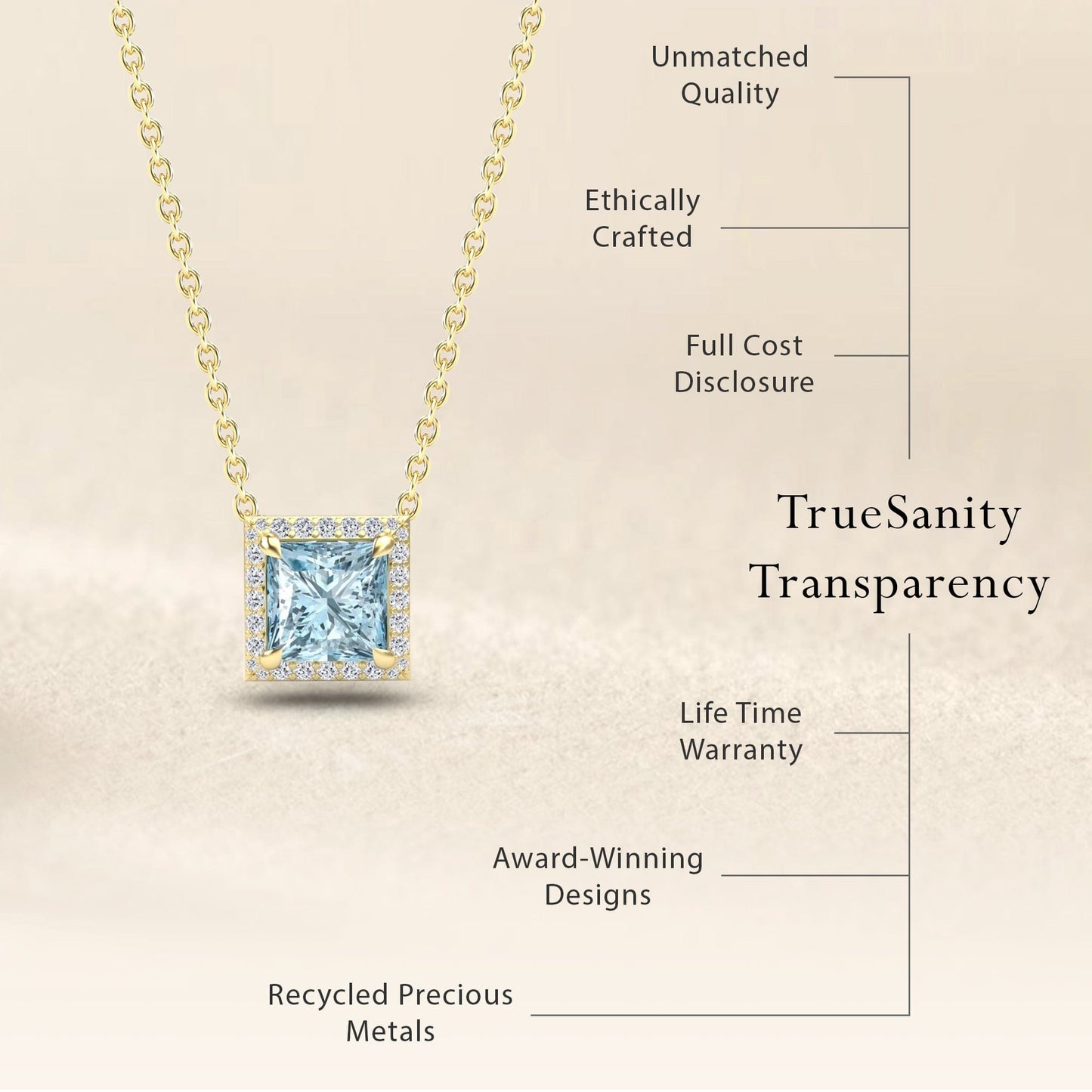 Aquamarine & Diamond Halo Necklace - Gabriella
