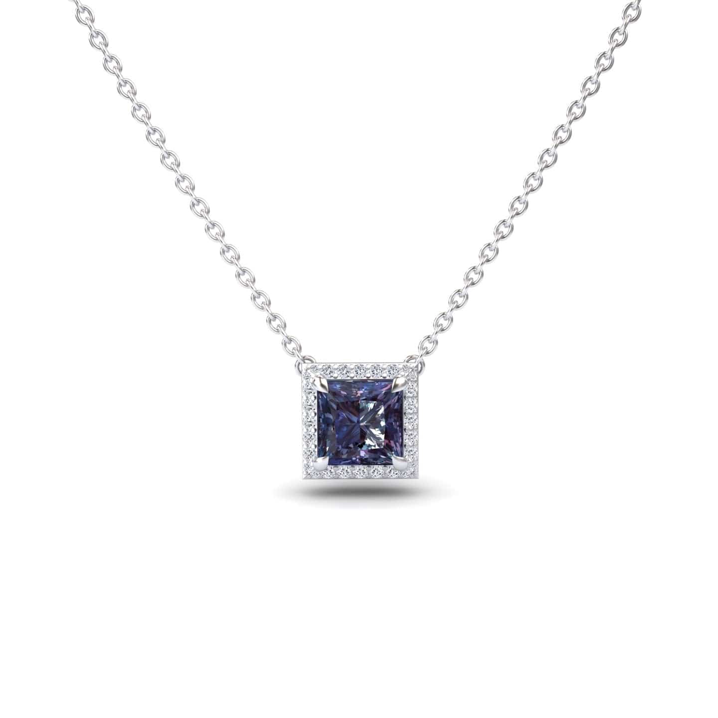 Lab Grown Alexandrite & Diamond Halo Necklace - Gabriella