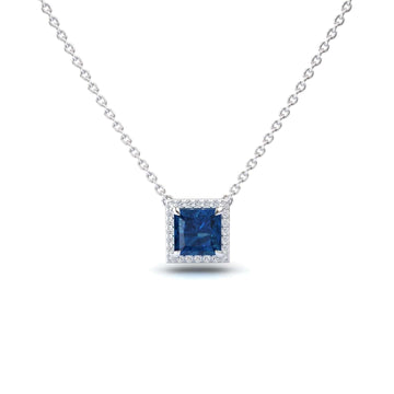 London Blue Topaz & Diamond Halo Necklace - Gabriella