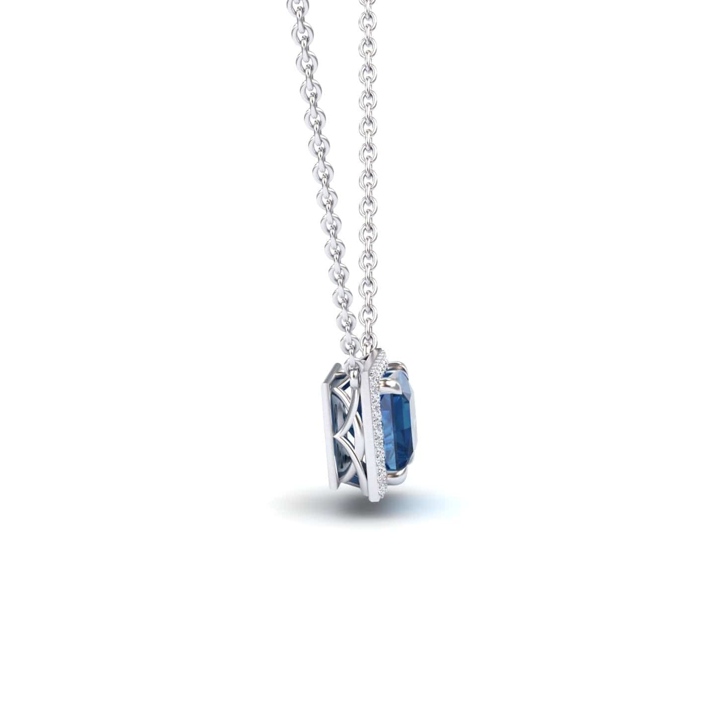 London Blue Topaz & Diamond Halo Necklace - Gabriella