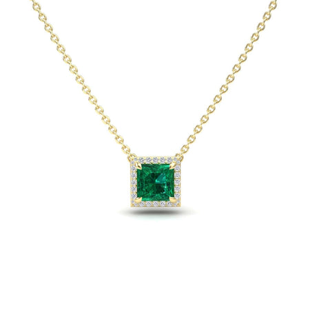Lab Grown Emerald & Diamond Halo Necklace - Gabriella