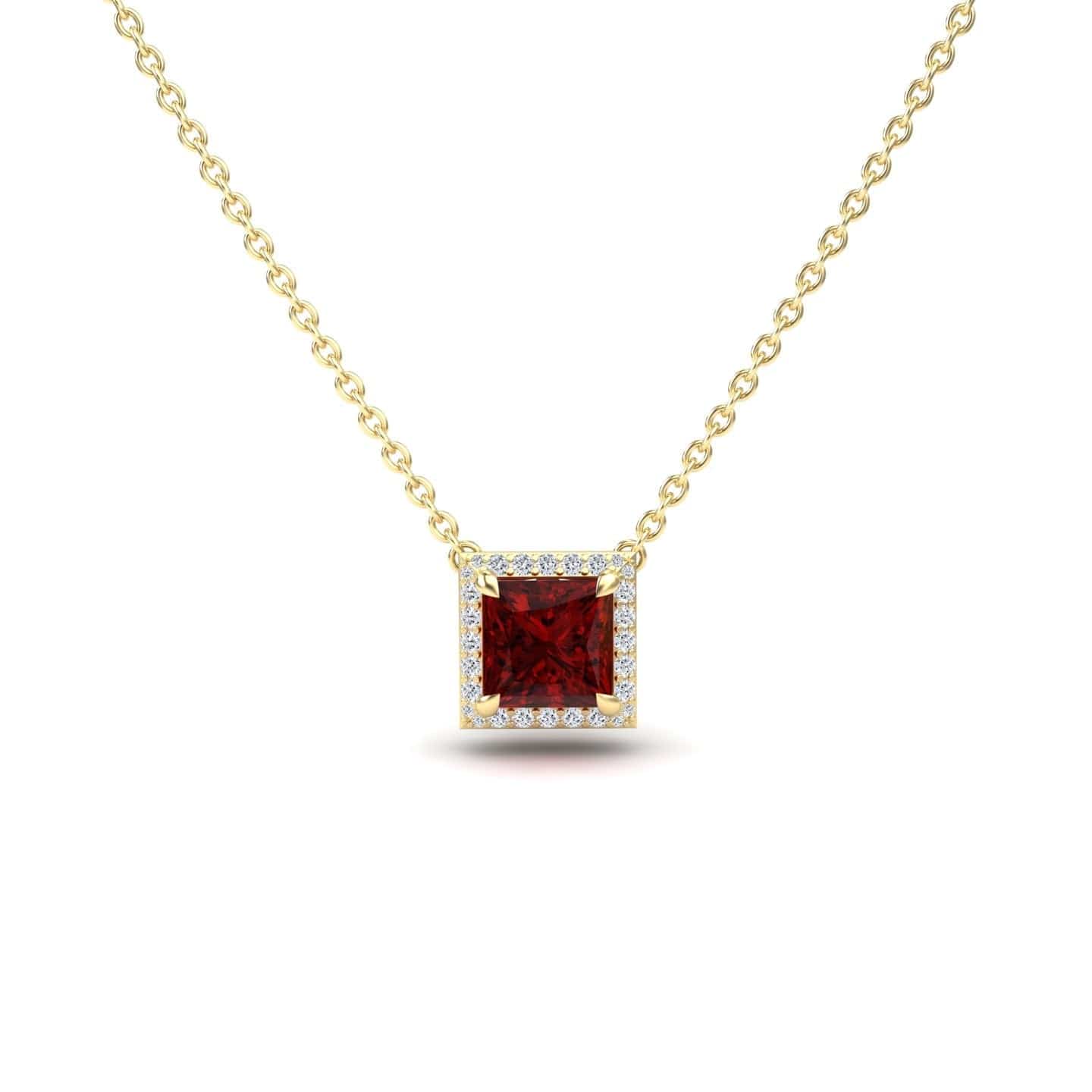 Lab Grown Ruby & Diamond Halo Necklace - Gabriella