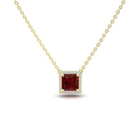 Lab Grown Ruby & Diamond Halo Necklace - Gabriella