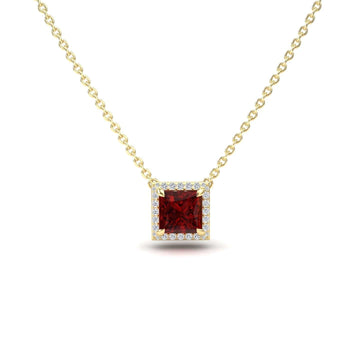 Lab Grown Ruby & Diamond Halo Necklace - Gabriella