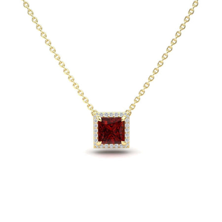 Lab Grown Ruby & Diamond Halo Necklace - Gabriella