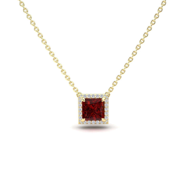 Lab Grown Ruby & Diamond Halo Necklace - Gabriella