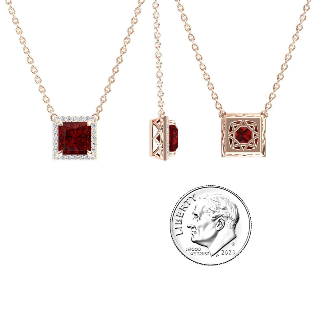 Lab Grown Ruby & Diamond Halo Necklace - Gabriella