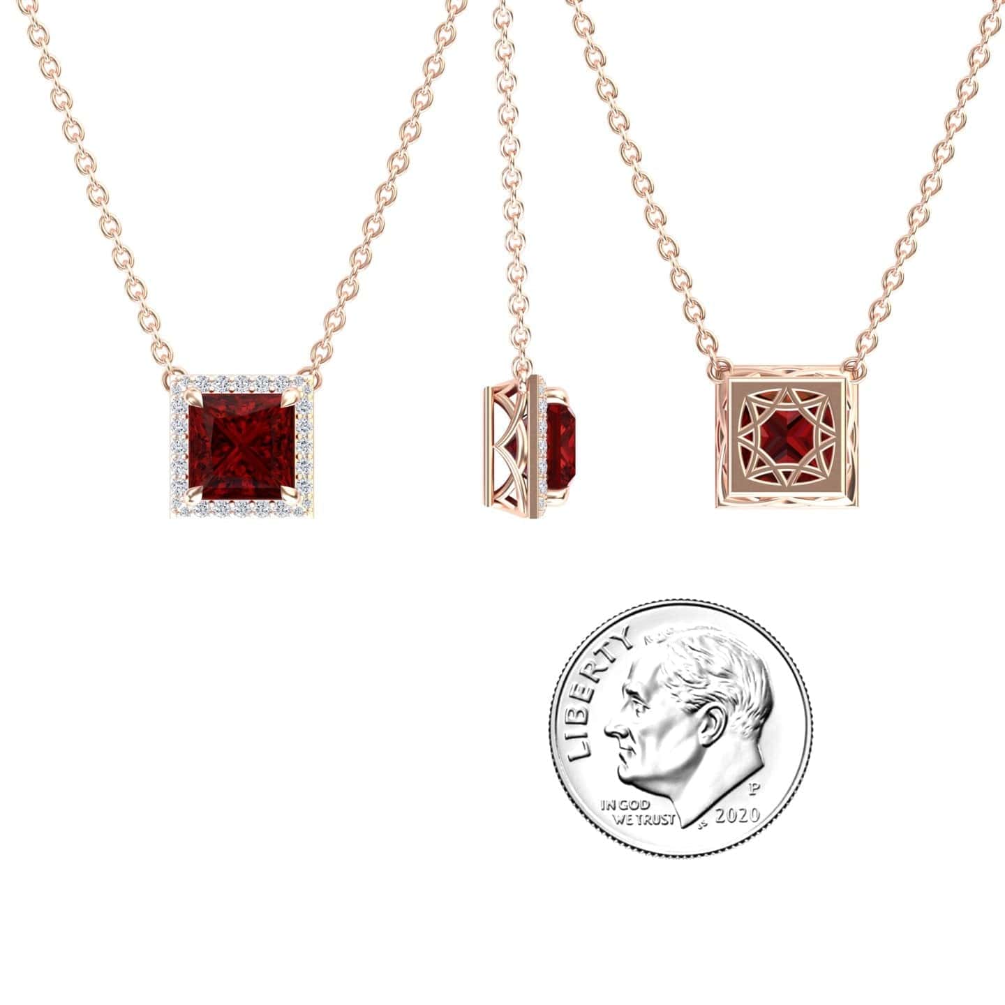Lab Grown Ruby & Diamond Halo Necklace - Gabriella