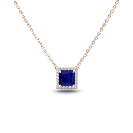 Lab Grown Blue Sapphire & Diamond Halo Necklace - Gabriella