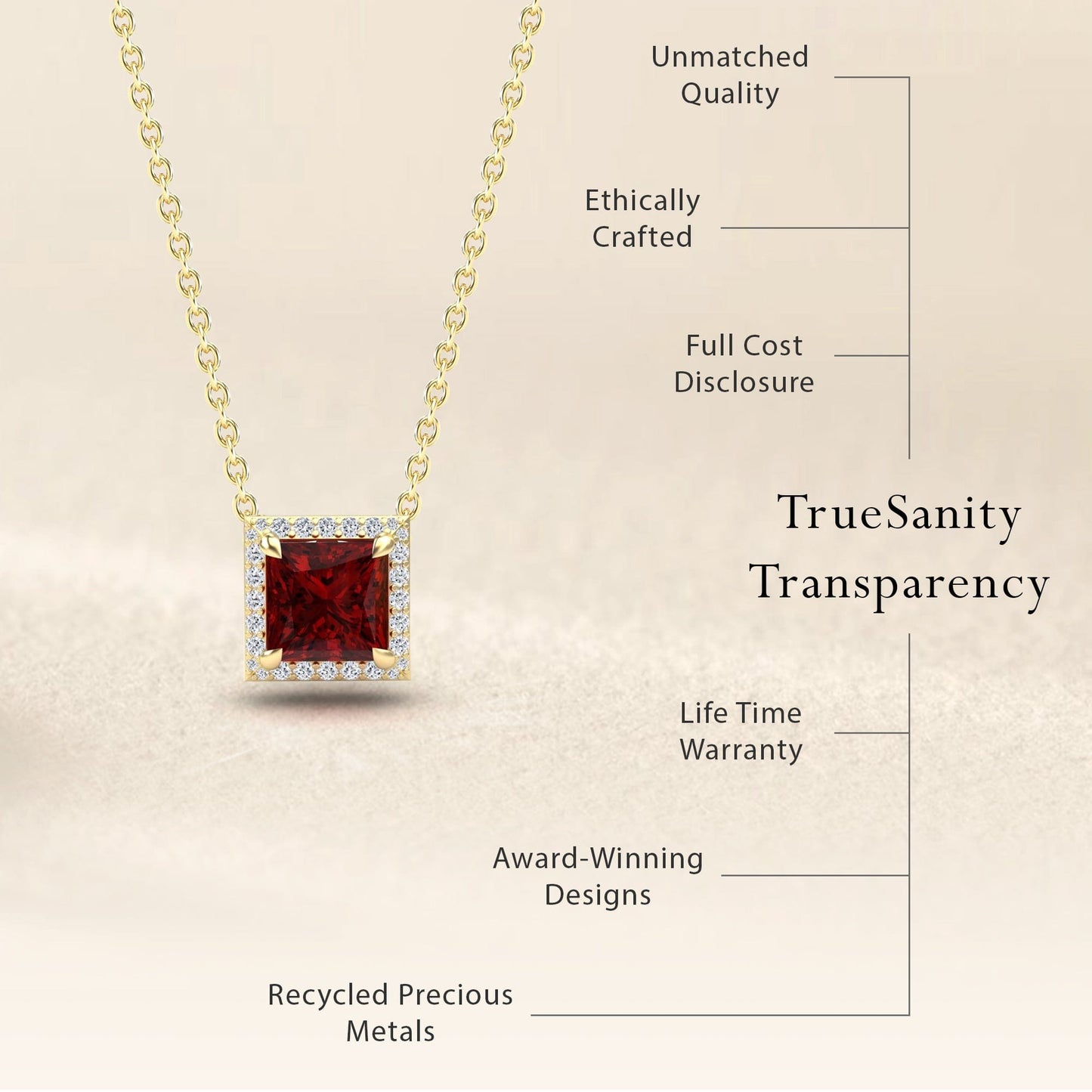 Lab Grown Ruby & Diamond Halo Necklace - Gabriella