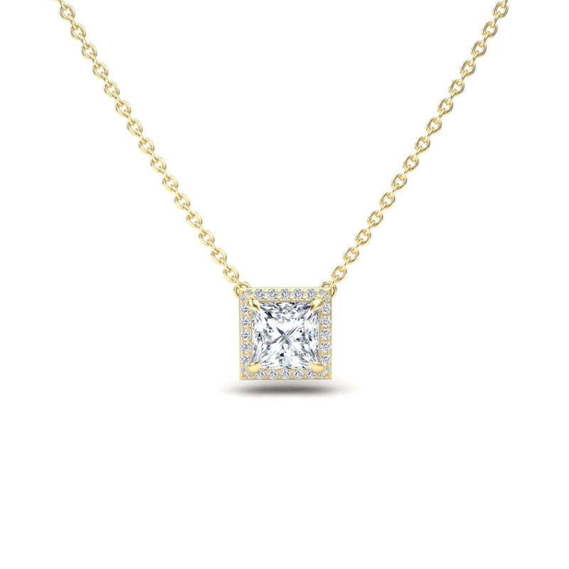 Lab Grown Moissanite & Diamond Halo Necklace - Gabriella