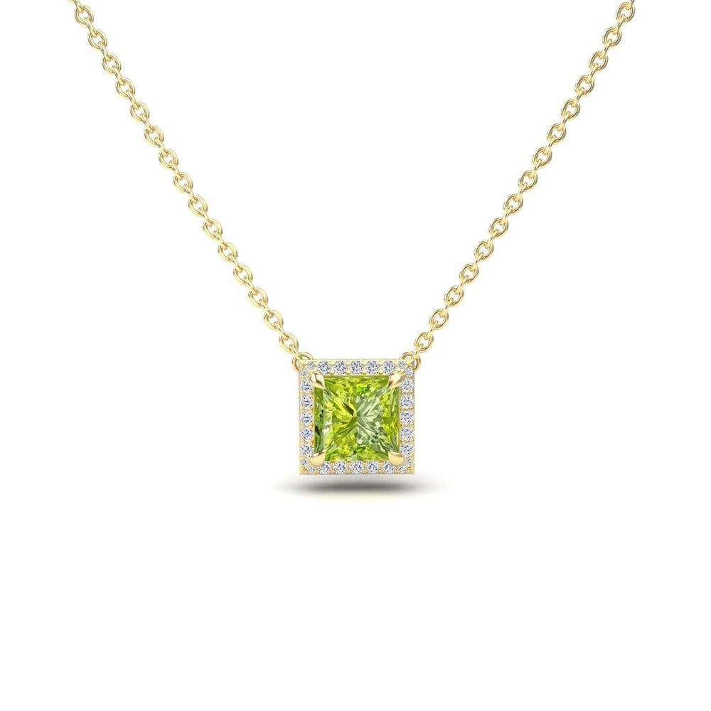 Peridot & Diamond Halo Necklace - Gabriella