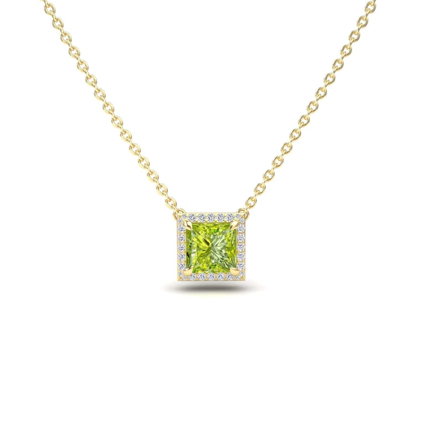 Peridot & Diamond Halo Necklace - Gabriella
