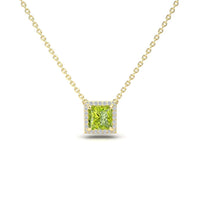 Peridot & Diamond Halo Necklace - Gabriella