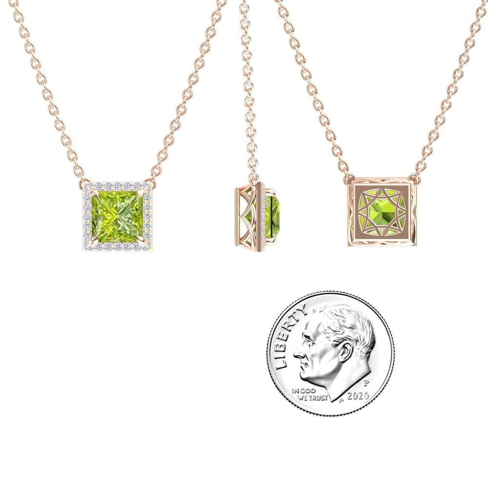 Peridot & Diamond Halo Necklace - Gabriella