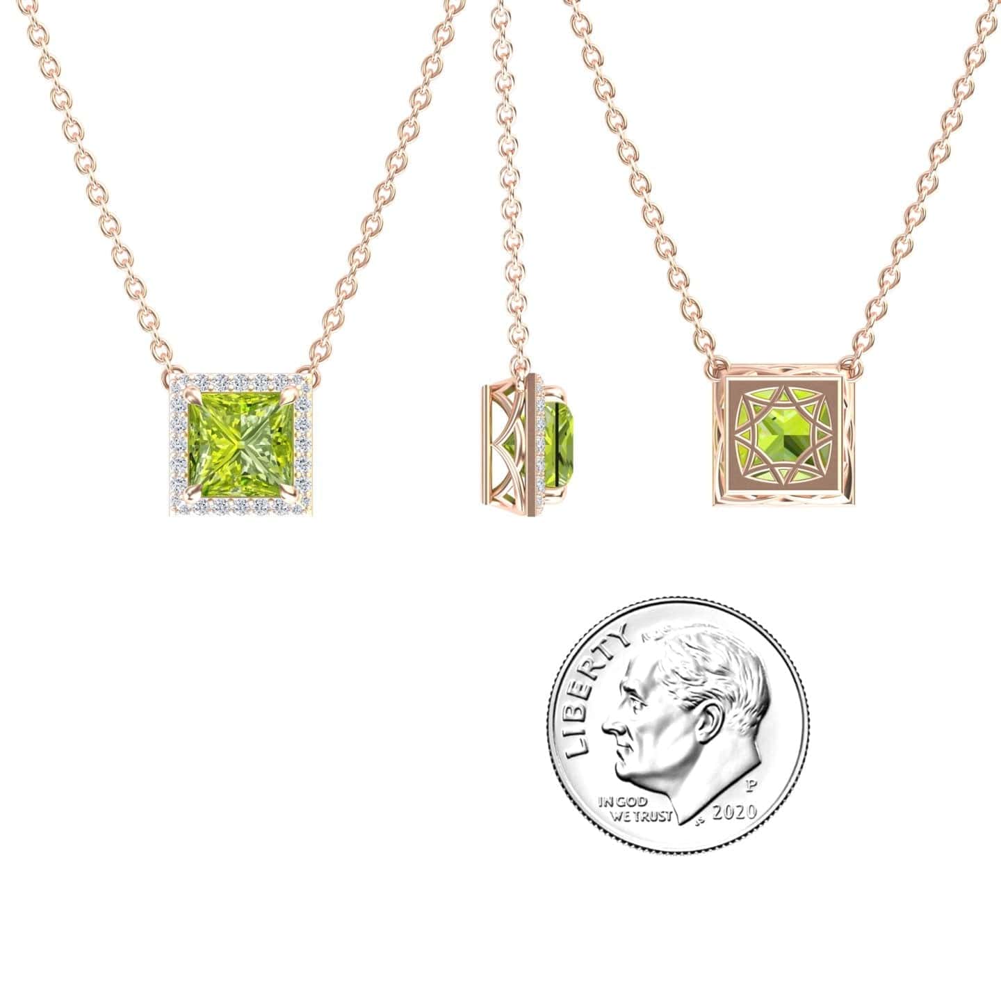 Peridot & Diamond Halo Necklace - Gabriella