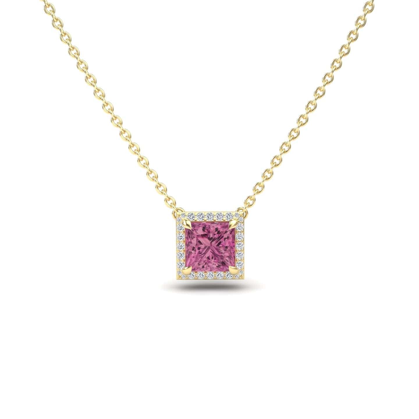 Pink Tourmaline & Diamond Halo Necklace - Gabriella