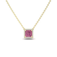 Pink Tourmaline & Diamond Halo Necklace - Gabriella