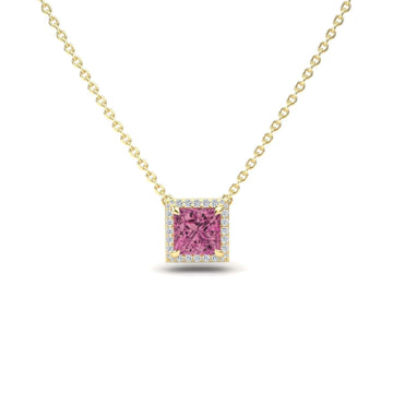 Pink Tourmaline & Diamond Halo Necklace - Gabriella
