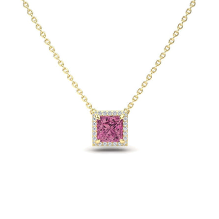 Pink Tourmaline & Diamond Halo Necklace - Gabriella
