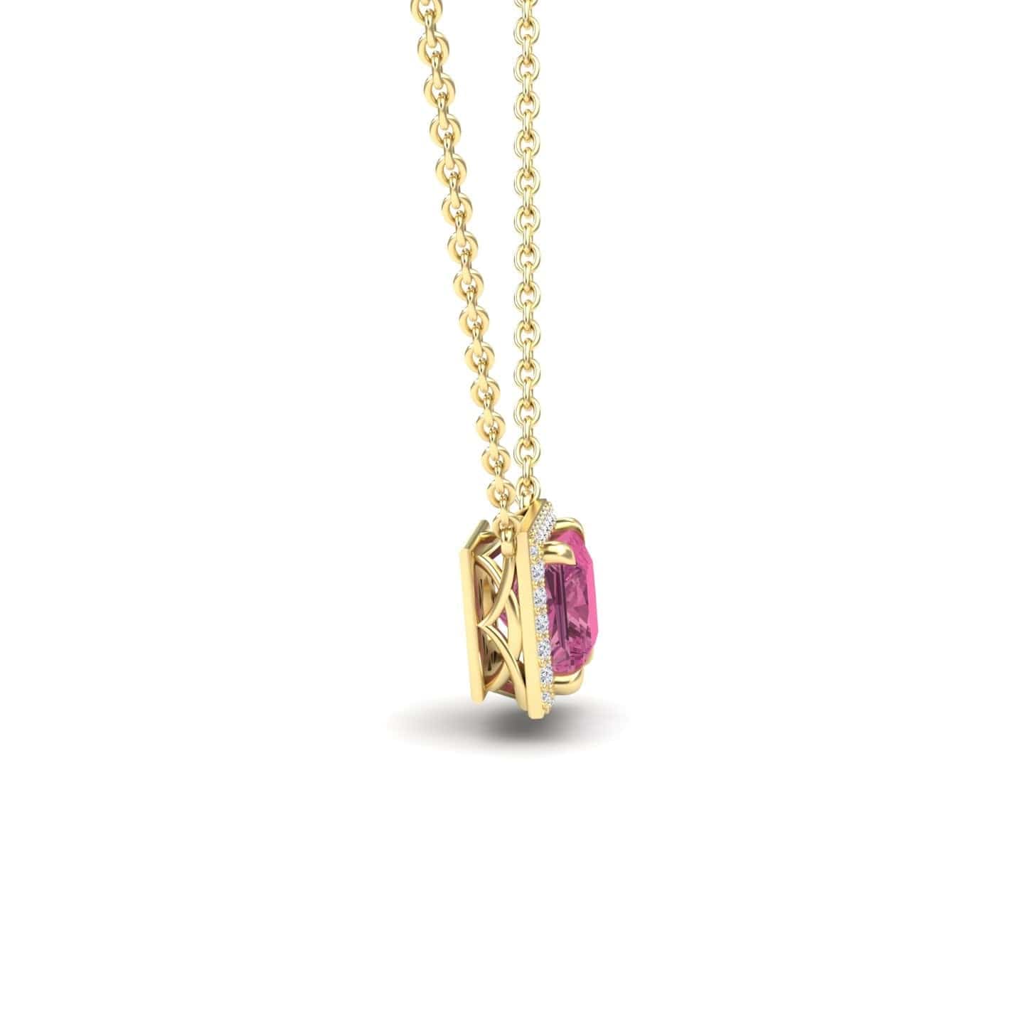 Pink Tourmaline & Diamond Halo Necklace - Gabriella