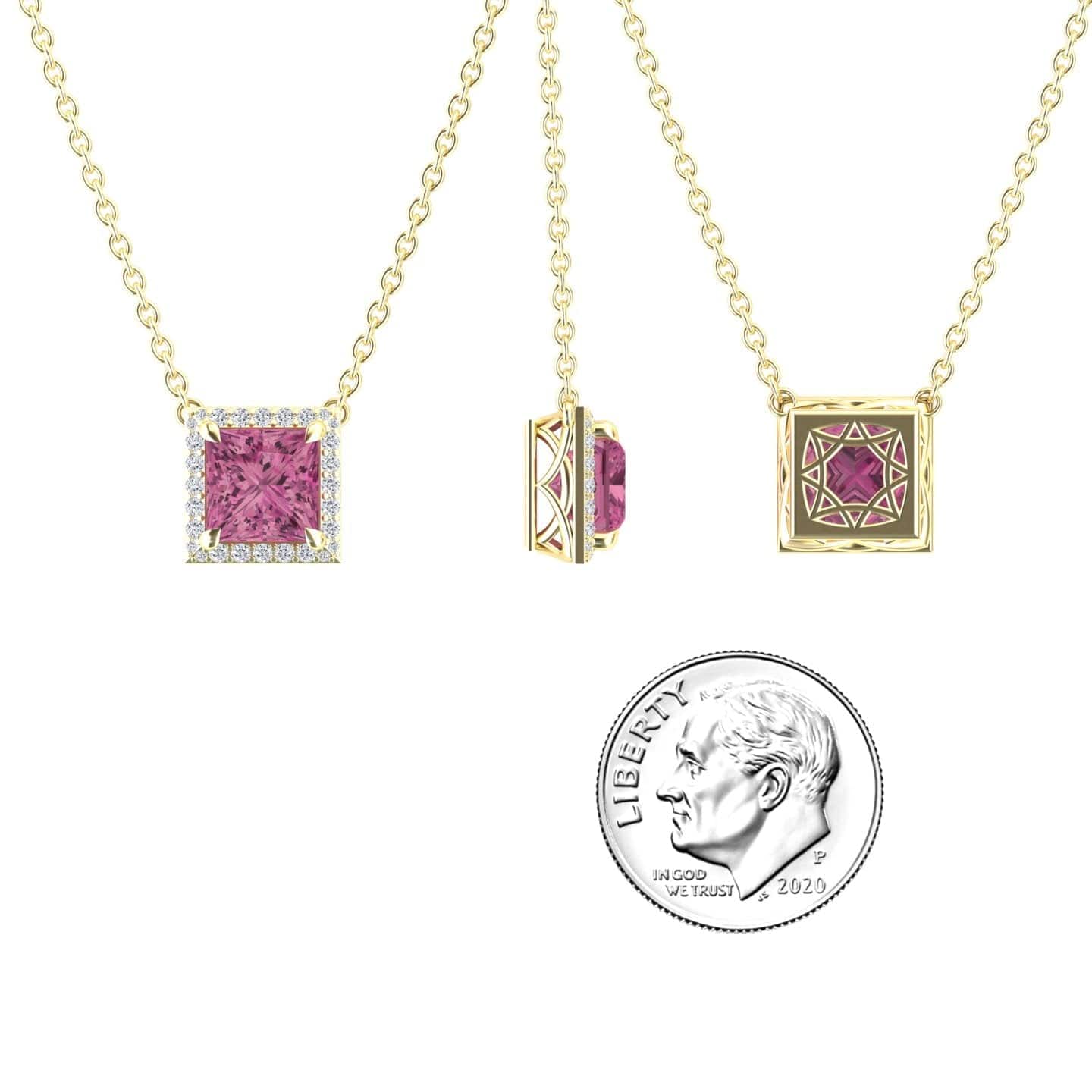 Pink Tourmaline & Diamond Halo Necklace - Gabriella