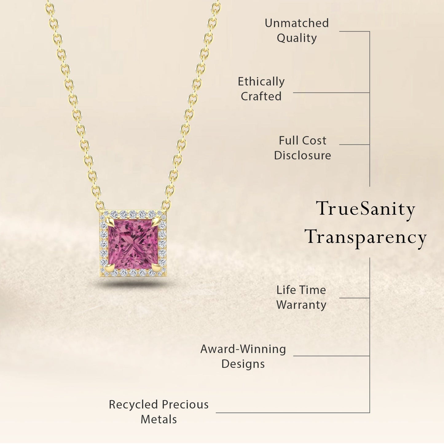 Pink Tourmaline & Diamond Halo Necklace - Gabriella