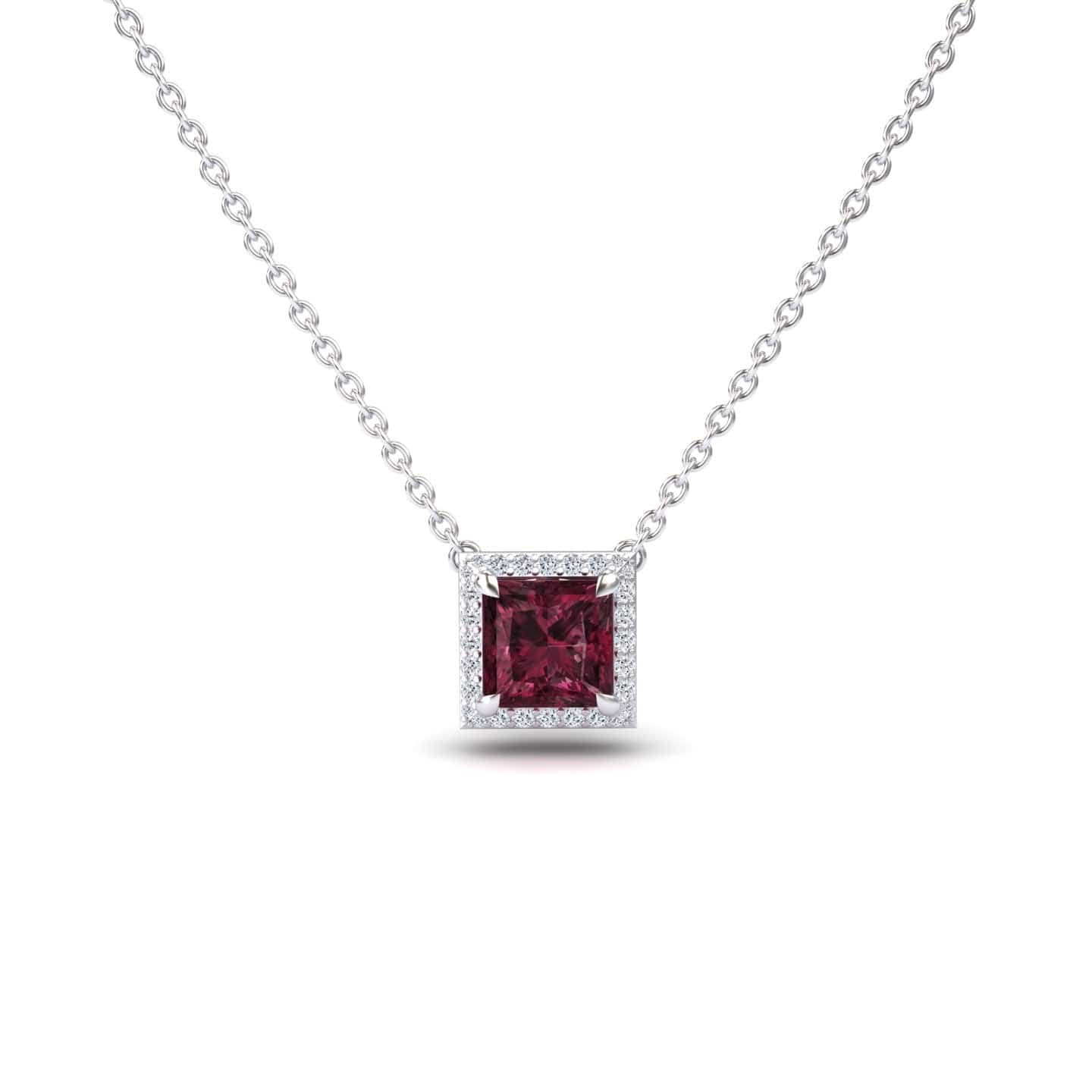 Rhodolite Garnet & Diamond Halo Necklace - Gabriella