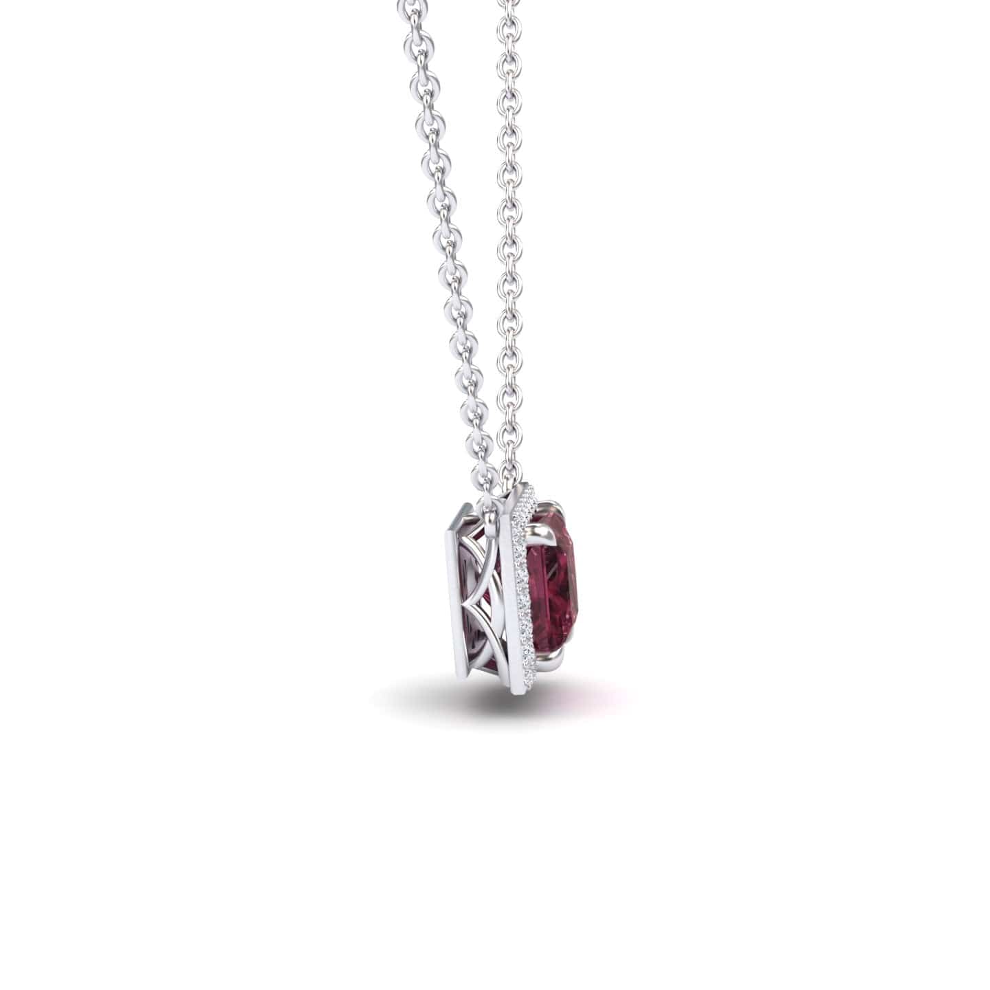 Rhodolite Garnet & Diamond Halo Necklace - Gabriella