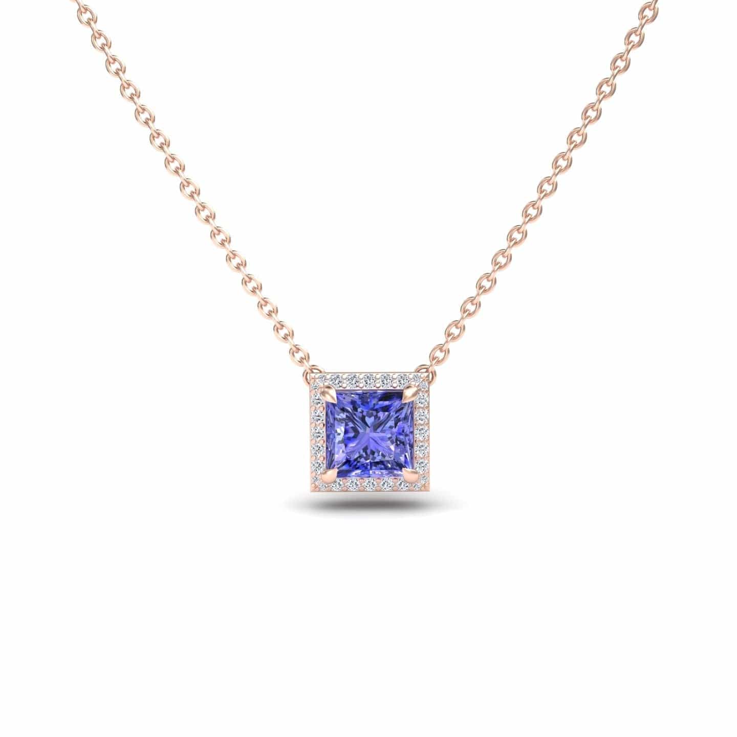 Tanzanite & Diamond Halo Necklace - Gabriella