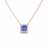 Tanzanite & Diamond Halo Necklace - Gabriella