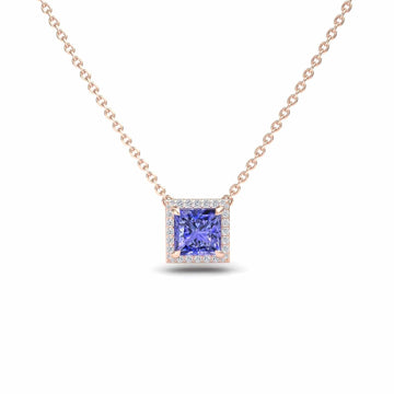 Tanzanite & Diamond Halo Necklace - Gabriella