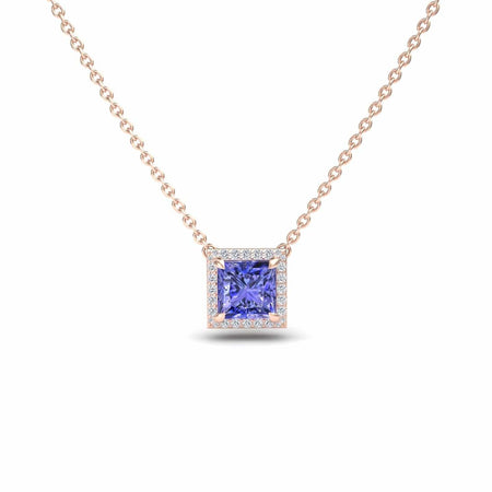 Tanzanite & Diamond Halo Necklace - Gabriella