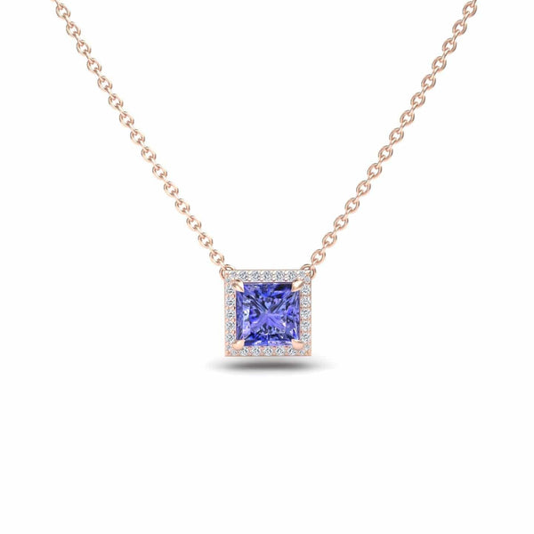 Tanzanite & Diamond Halo Necklace - Gabriella