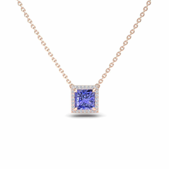 Tanzanite & Diamond Halo Necklace - Gabriella