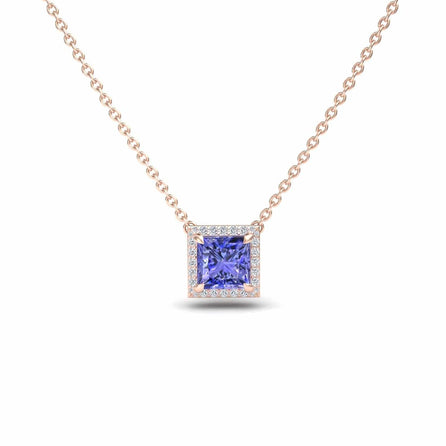Tanzanite & Diamond Halo Necklace - Gabriella