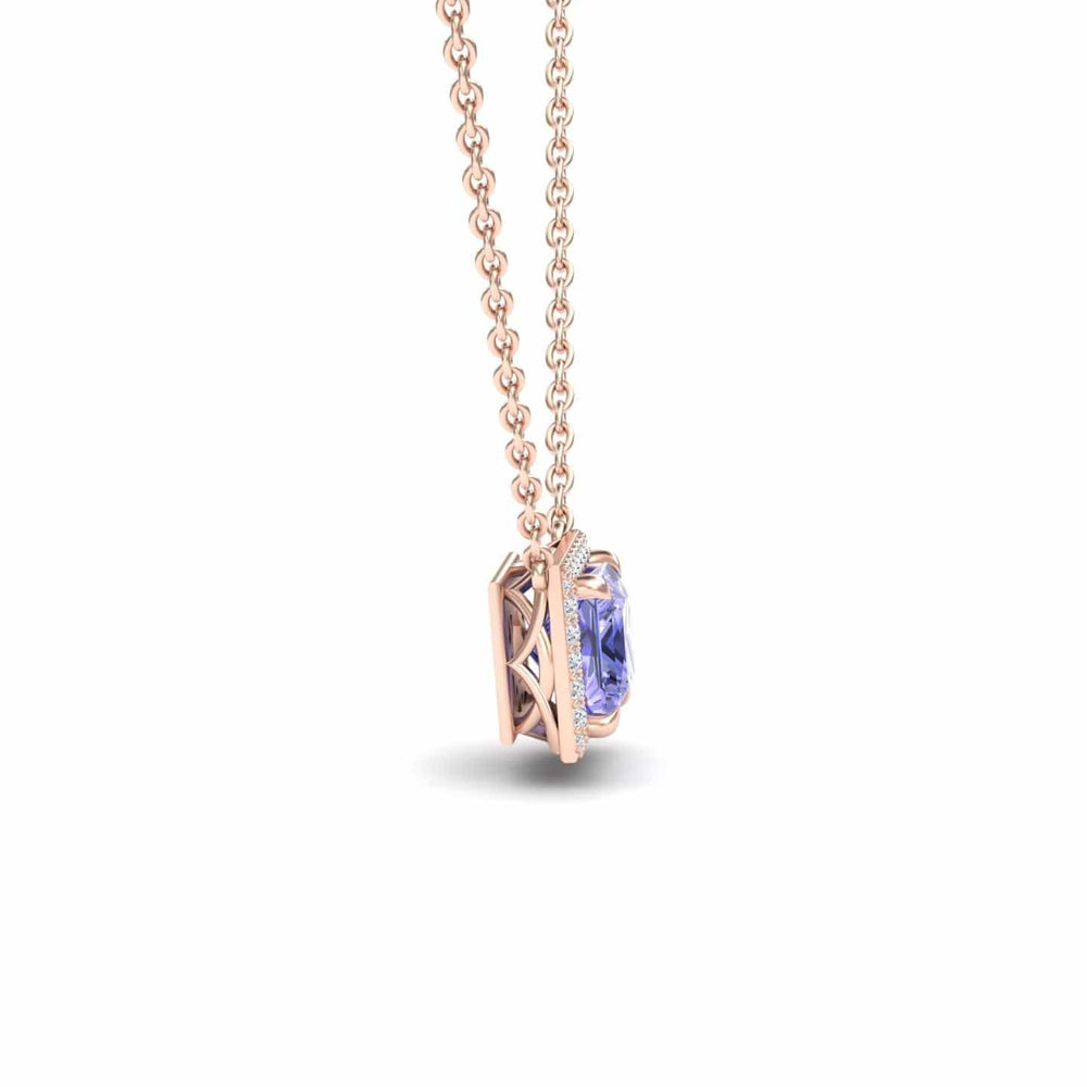 Tanzanite & Diamond Halo Necklace - Gabriella