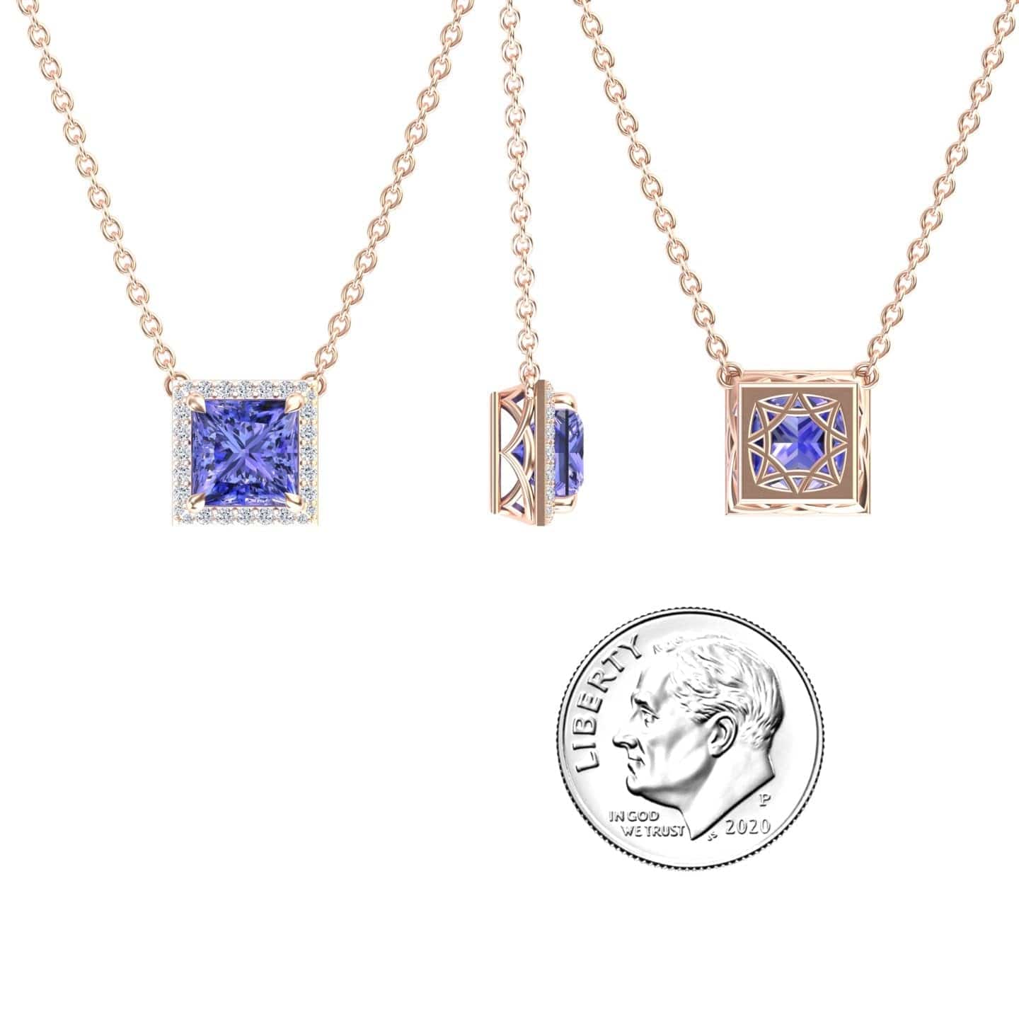 Tanzanite & Diamond Halo Necklace - Gabriella
