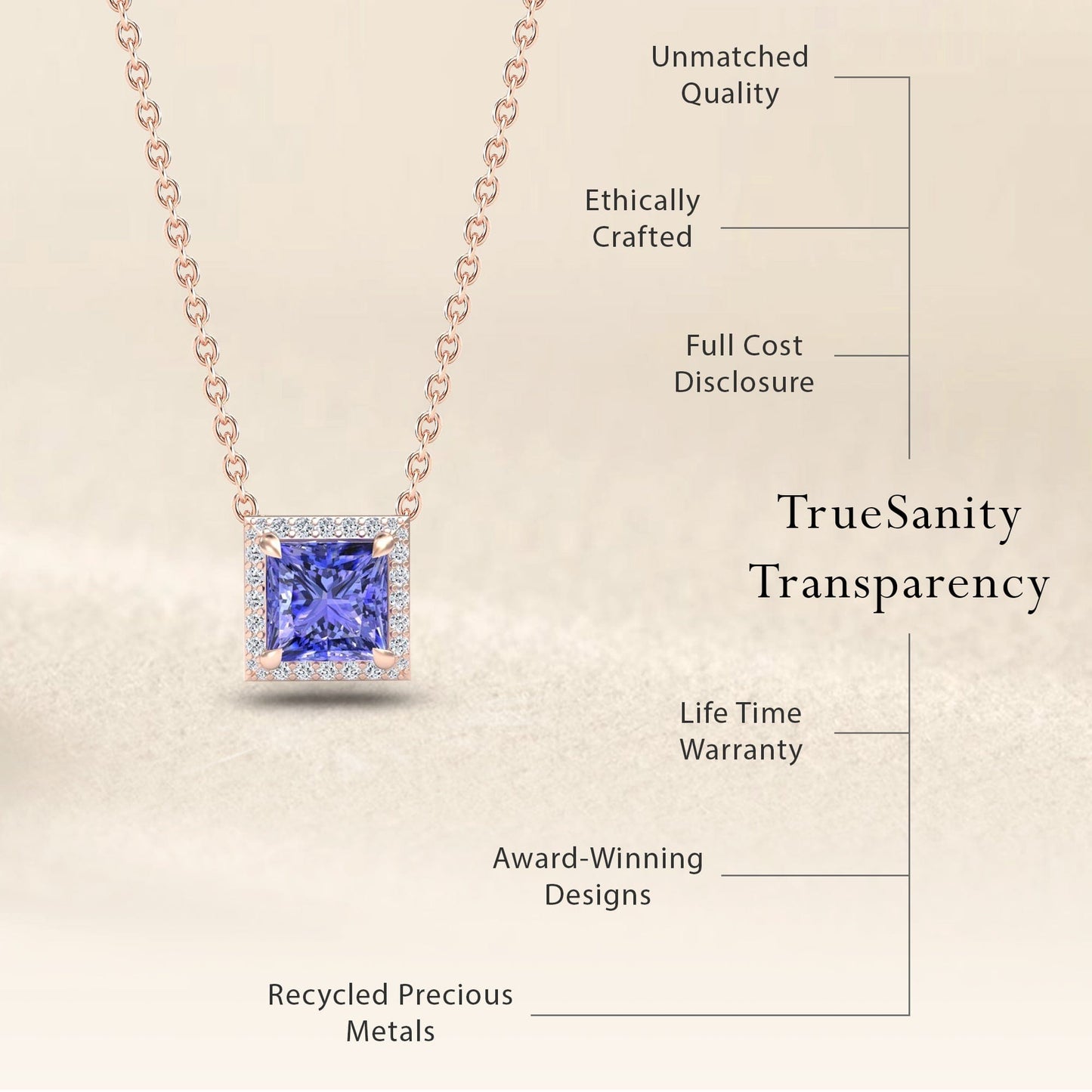 Tanzanite & Diamond Halo Necklace - Gabriella
