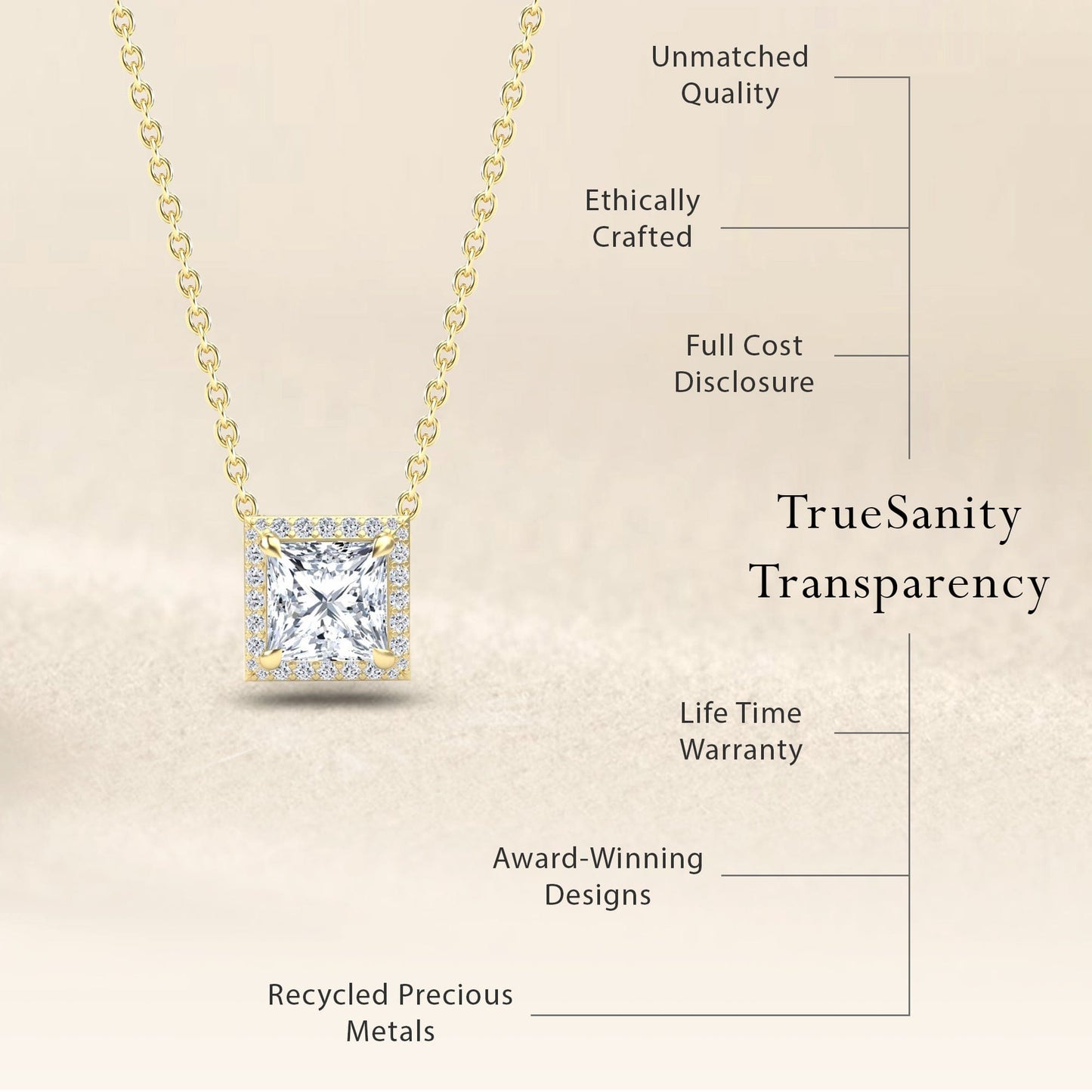 Moissanite & Diamond Halo Necklace - Gabriella