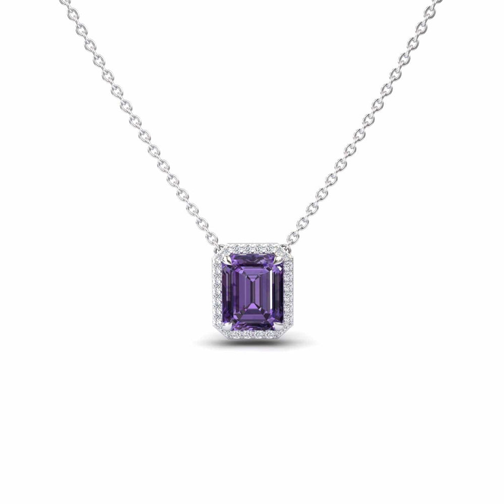 Amethyst & Diamond Halo Necklace - Hilary