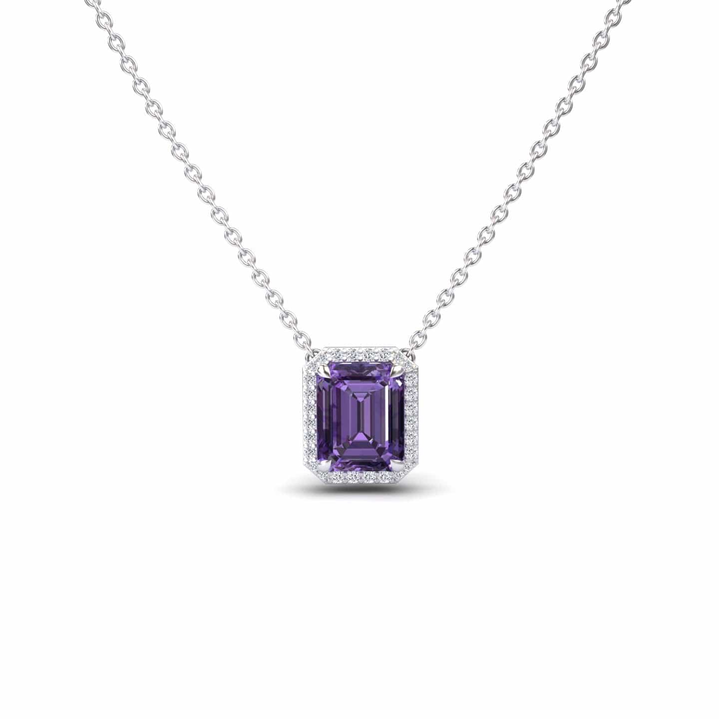 Amethyst & Diamond Halo Necklace - Hilary