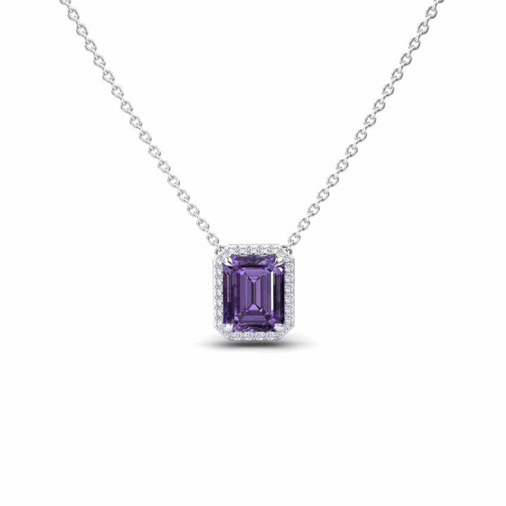 Amethyst & Diamond Halo Necklace - Hilary