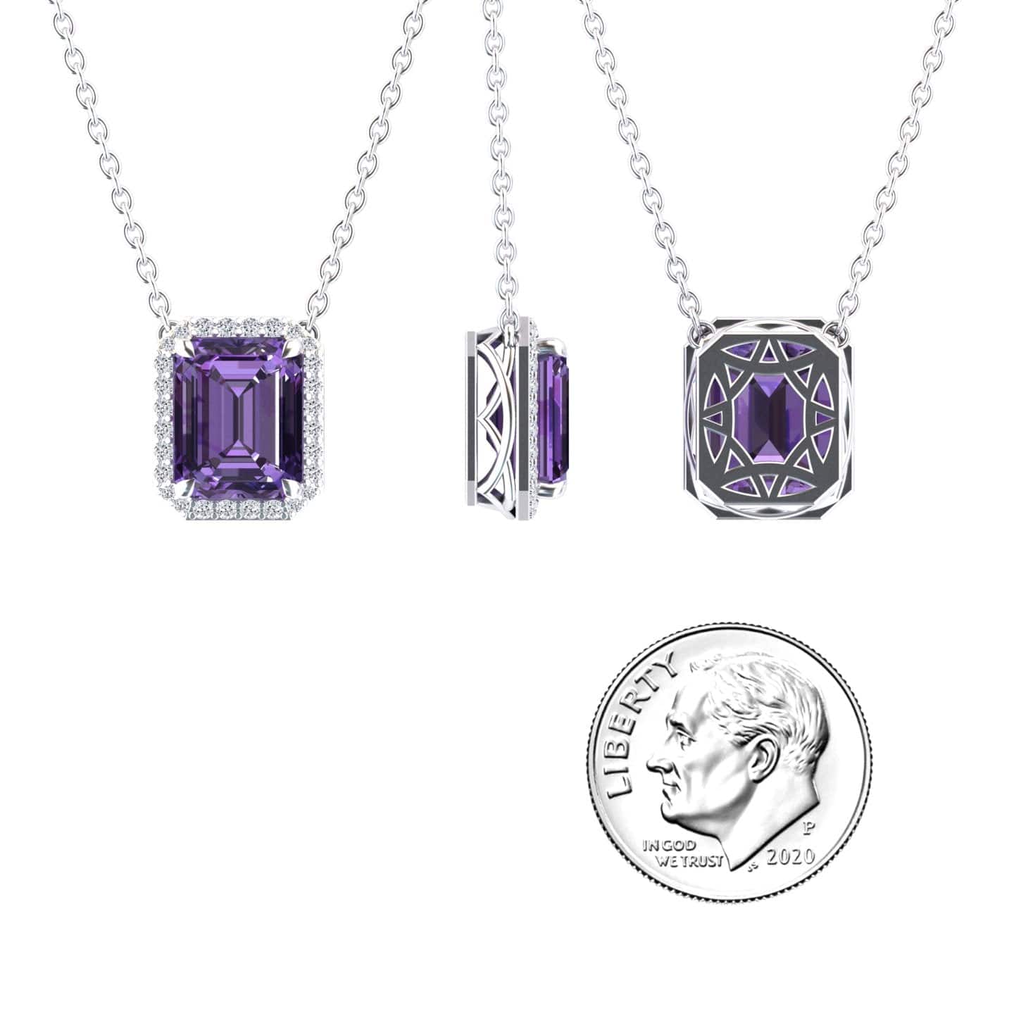 Amethyst & Diamond Halo Necklace - Hilary