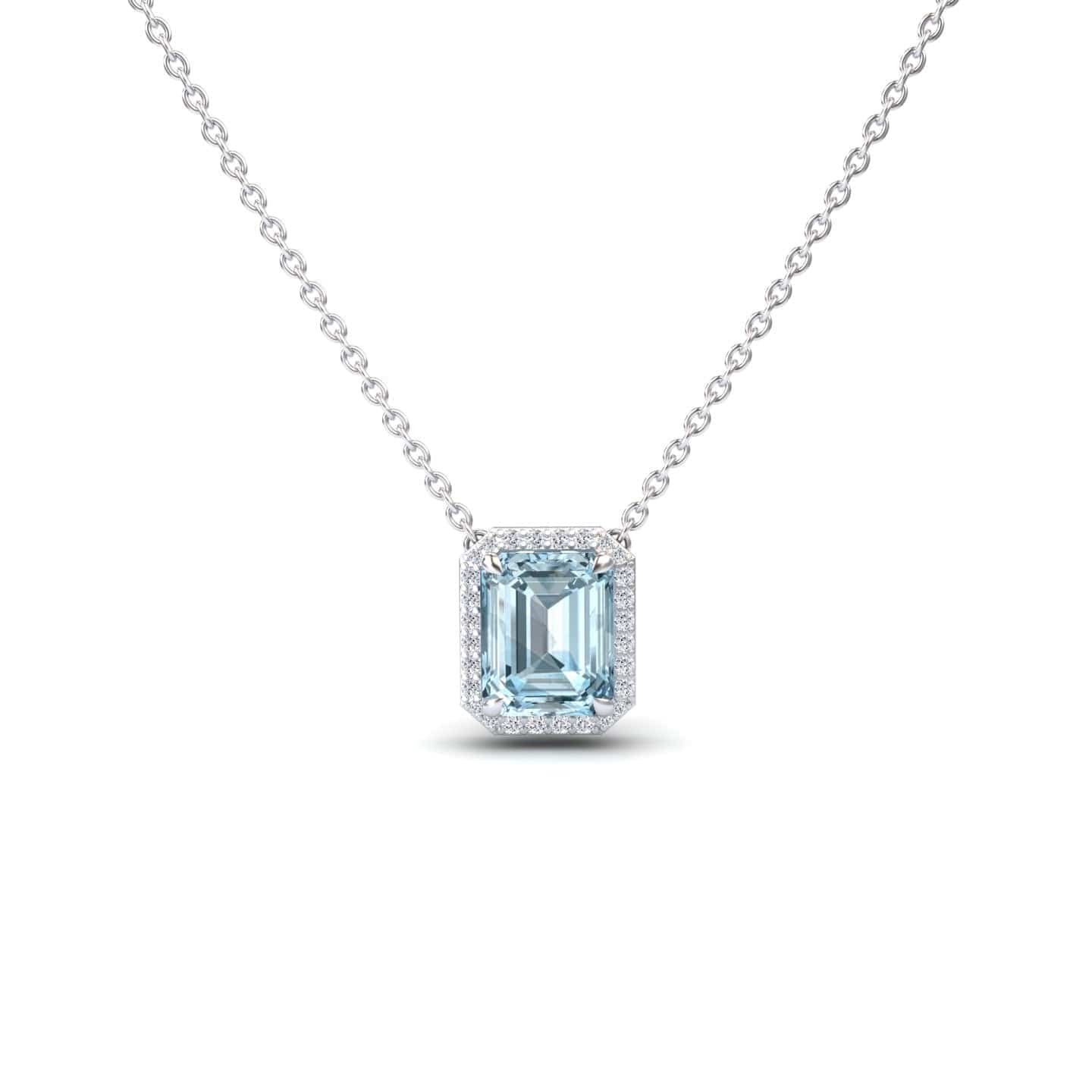 Aquamarine & Diamond Halo Necklace - Hilary