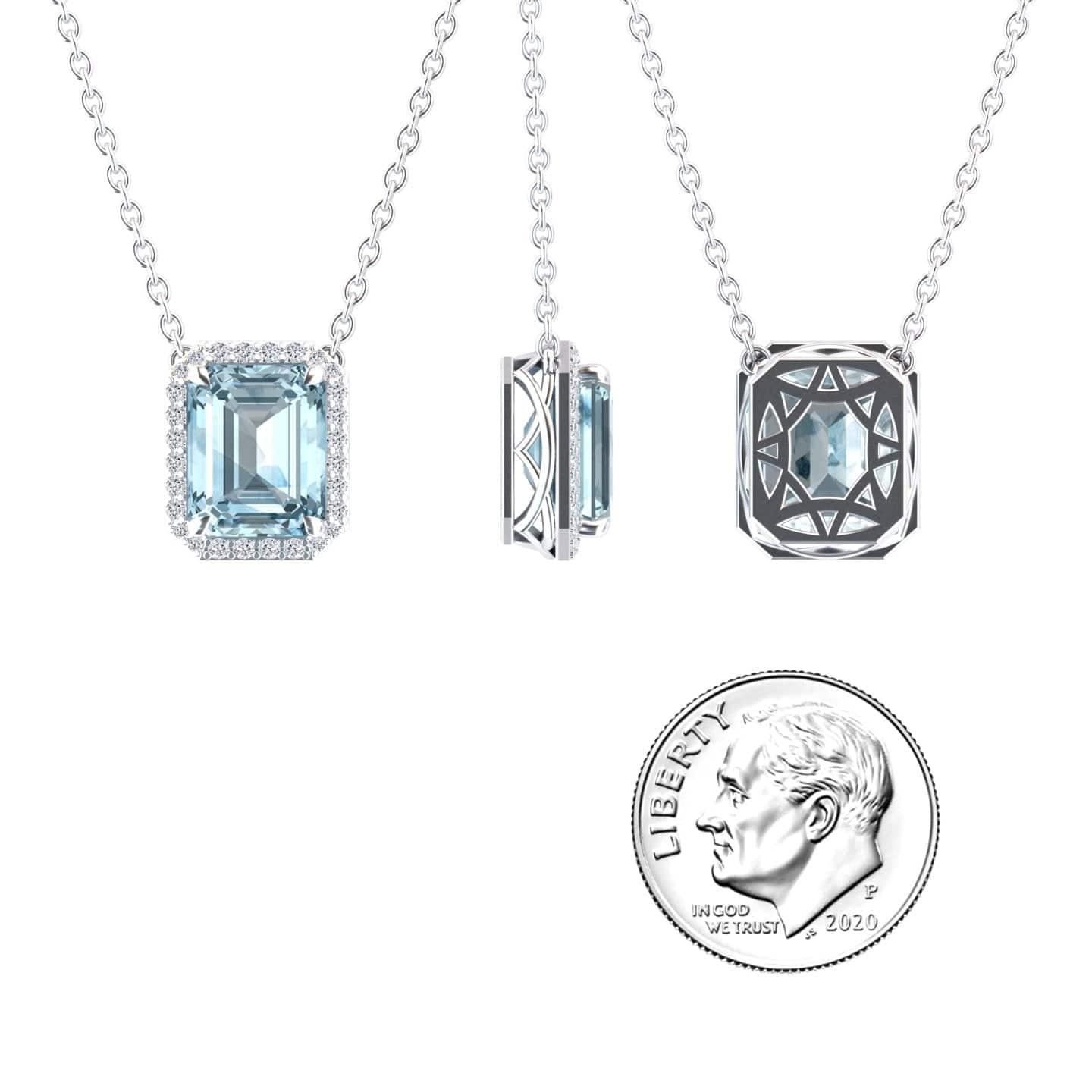 Aquamarine & Diamond Halo Necklace - Hilary
