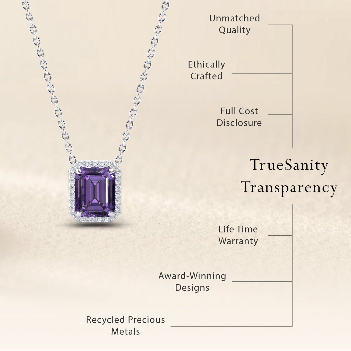 Amethyst & Diamond Halo Necklace - Hilary