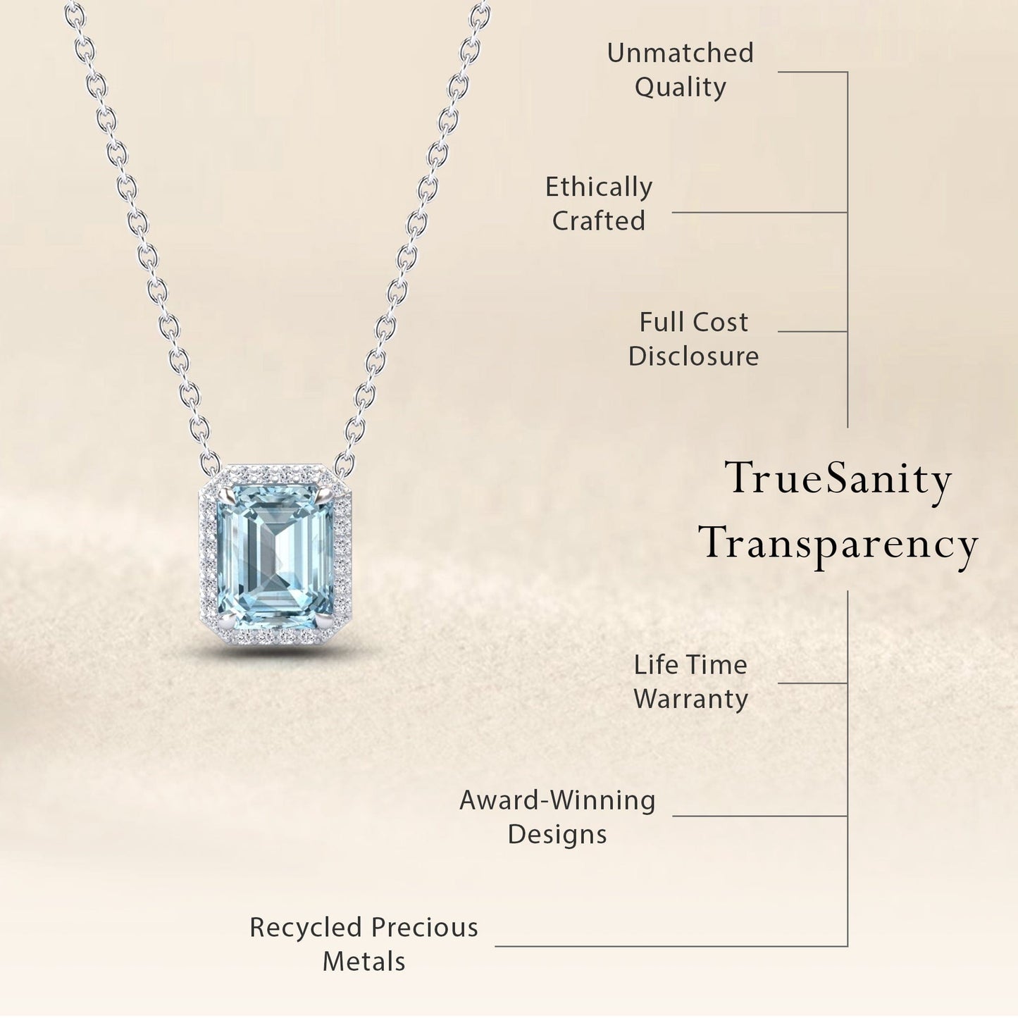 Aquamarine & Diamond Halo Necklace - Hilary